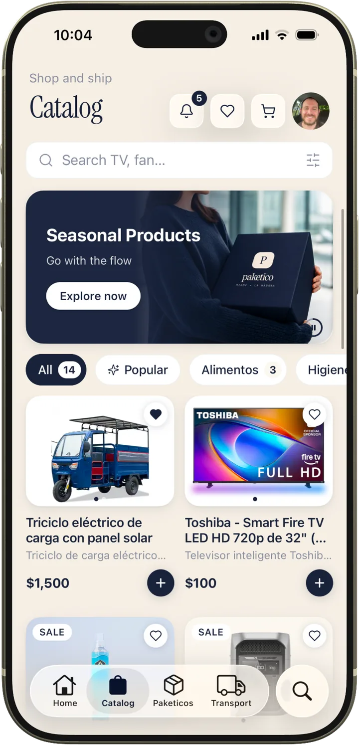 Product catalog — main screen with categories and popular products