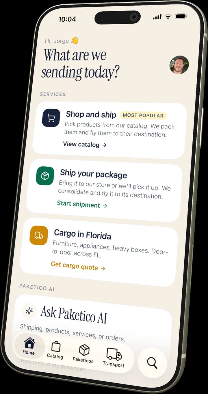 Paketico app — home screen