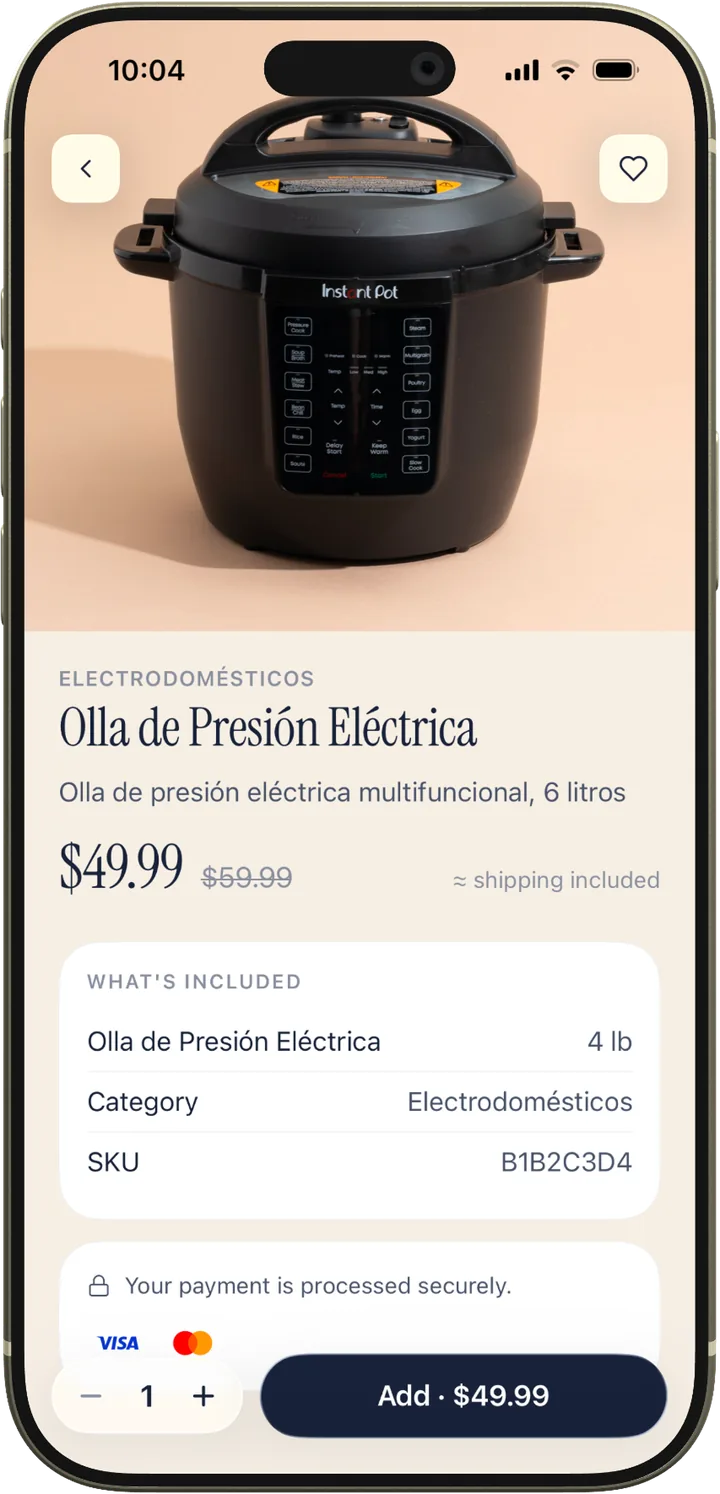 Product detail — Electric pressure cooker with price and buy button